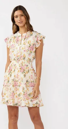 Lovestitch Floral Flutter Smocked Mini Dress In Multi