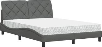 vidaXL Cama Con Colch&oacute;n Tela Gris Oscuro 120x200 Cm Vidaxl