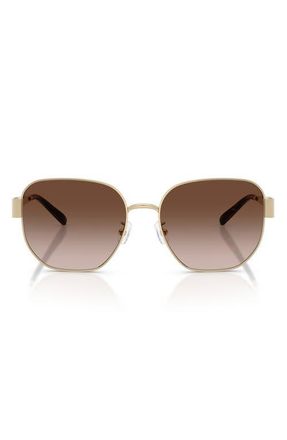 Tory Burch 56mm Irregular Sunglasses in Shiny Light Gold /Brown at Nordstrom