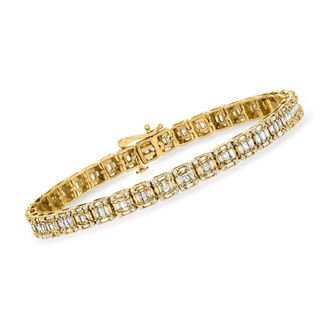 Ross-Simons Baguette and Round Diamond Rectangular Cluster Bracelet in 14kt Yellow Gold