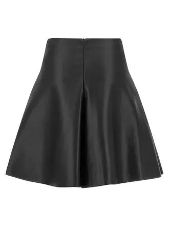Nude Leather-Effect Trapezoid Flare Skirt - Black