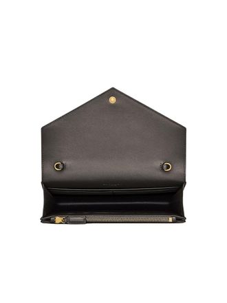 Saint Laurent Womens Pochette Envelope Cassandre Chain Black Leather Calf Shoulder Bags