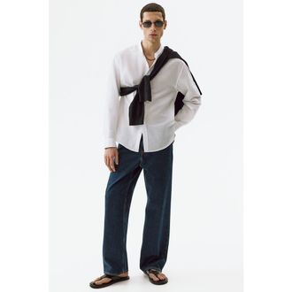 H&M Relaxed-fit linen-blend shirt in White at Nordstrom, Size Xx-Large