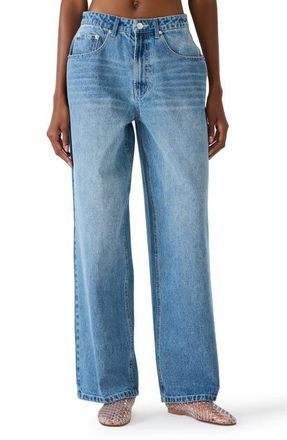 Steve Madden Sydnee Embellished Wide Leg Carpenter Jeans in Aruba Blue at Nordstrom, Size 24
