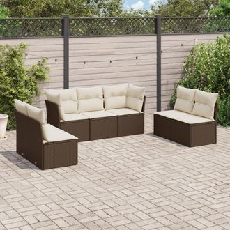 vidaXL Juego De Sof&aacute;s De Jard&iacute;n 7 Piezas Con Cojines Rat&aacute;n Pe Marr&oacute;n Vidaxl
