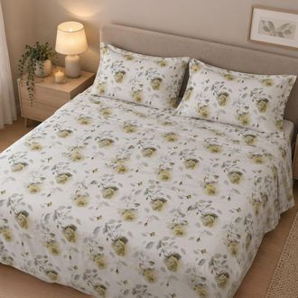 Dmora Juego De Funda N&oacute;rdica Doble Sada, Funda De Almohada Incluida, Sat&eacute;n, Lavable En Lavadora, 300x250 Cm Amarillo