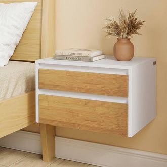 SoBuy Floating Nightstand - Push-to-Open Drawers in White