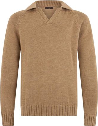 Slowear Trui met polokraag - Heren - V-hals truien - Beige - M - Wol - Truien & Vesten