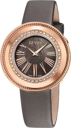 Gevril Group Gandria Swiss Diamond, 316L SS/IPRG Case, Bronze Grey MOP Dial, Genuine Italian Made Leather Strap Swiss Quartz Watch