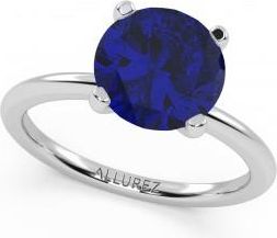 Allurez Lab Blue Sapphire Solitaire Engagement Ring 14K White Gold (3.50ct)