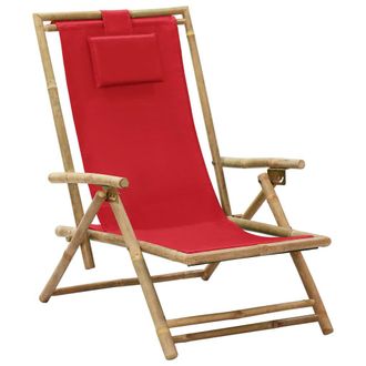 vidaXL Silla De Relax Reclinable De Bamb&uacute; Y Tela Roja Vidaxl