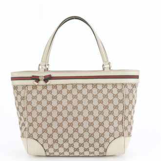 Gucci Gg Canvas Beige Brown Leather Canvas Handbag Shoulder Bag Tote Bag (Pre-Owned)
