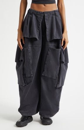 Collina Strada Hazel Skirt Panel Oversize Denim Cargo Pants in Charcoal at Nordstrom, Size Medium