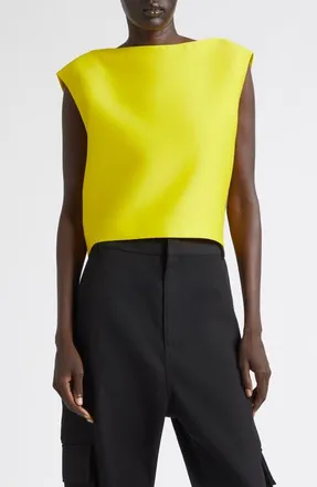 Balenciaga Crop Wool & Silk Drape Back Top in 7200 Lemon at Nordstrom, Size 38