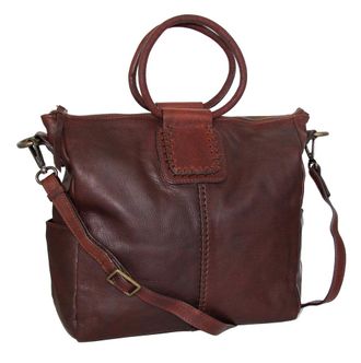 Nino Bossi Leather Ring Handle Tote w/ Strap in Walnut