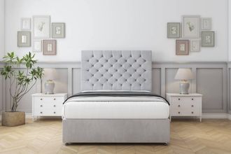 Sloomy Mayfair Naples Divan Bed Base No Drawers - 54 Headboard in Silver | Size: Small Single