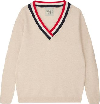 JUMPER 1234 Womens Stripe V-Neck Sweater In Oat