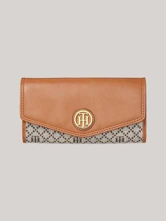Tommy Hilfiger Womens Gold-Tone Monogram Flap Wallet - Brown
