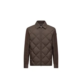 Moncler Aiguille Diamond-quilted Down Shirt Jacket Brown Size 1