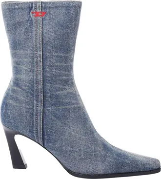 Diesel D-Allas Leren Hoge Blokhak Enkellaarsjes voor Dames (Denim)