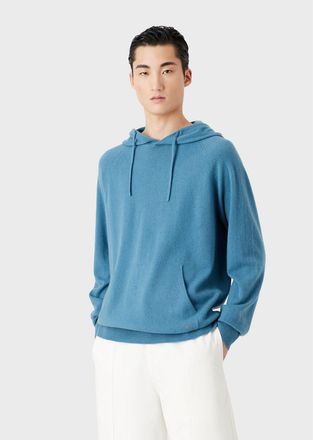 Emporio Armani Mens Pullover Hoodie in Blue Cashmere - Size X-Large