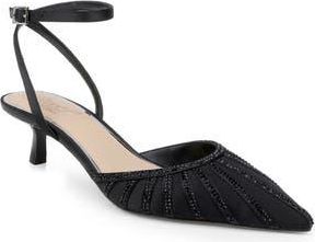 Badgley Mischka Fable Ankle Strap Pointed Toe Pump in Black Satin at Nordstrom Rack, Size 6.5