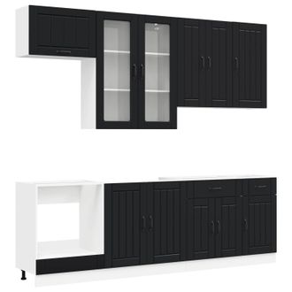 vidaXL Unit&agrave; Cucina Lucca 8 Pz Nero Legno Ingegnerizzato Vidaxl