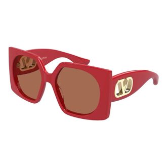 Valentino Sunglasses, female, Red, Size: 55 MM Rectangular Acetate Eyewear
