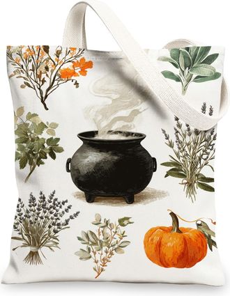 Generic Herbal Canvas Tote Bags, Vintage Botanical Print Reusable Bags, Rustic Lightweight Washable Shoulder Strap Canvas Bags for, White, 13x15 Inch