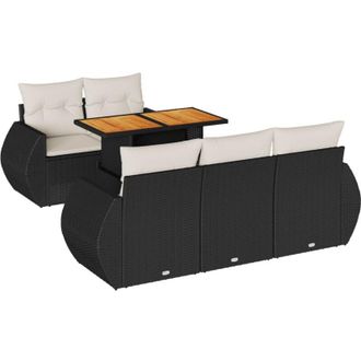 vidaXL Set De Sof&aacute;s De Jard&iacute;n 6 Piezas Y Cojines Rat&aacute;n Sint&eacute;tico Negro Vidaxl
