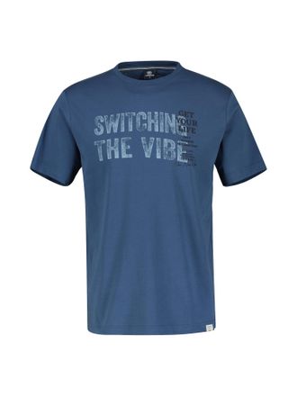 Lerros T-Shirt LERROS Unifarbenes T-Shirt f&uuml;r Herren mit Brustprint, Herren, Gr. S, blau (storm blau), 100% Baumwolle, Rundhals, Shirts T-Shirt