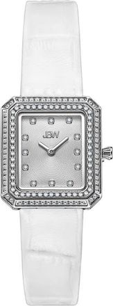 JBW Arc Diamond Leather Strap Watch, 23mm in White at Nordstrom