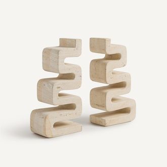 AM.PM Set van 2 boekensteunen van versteend hout, Sandsti