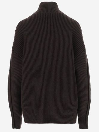 Carven Womens Sweater Ribbed Cashmere High Neck Brown