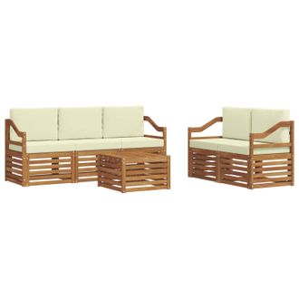 vidaXL Juegos De Sof&aacute;s 6 Pcs Natural Y Crema Madera De Acacia S&oacute;lida Vidaxl