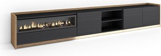 Skraut Home Skraut Home - Mueble Tv, Televisi&oacute;n, Muebles De Sal&oacute;n, Almacenaje, 310x37x50cm, Para Tv Hasta 80, Chimenea El&eacute;ctrica, Led, Estilo Moderno, Negro Y Rob