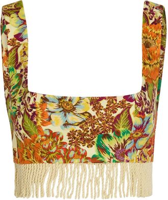 Alemais Alemais Lana Floral-print Fringed Linen Crop top - Multicoloured - 10 (UK10 / S)