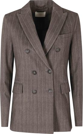 Circolo 1901 Brown Double-Breasted Striped Cotton Blazer