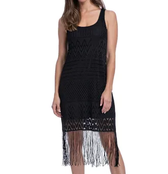 Gottex Round Neck Cover Up Dress With Frills In Sea Breeze Black