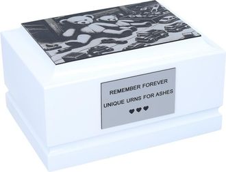 OEM Urna Infantil Blanca, Grabada Con Juguetes, Urna Infantil Blanca Personalizada Con Juguetes, Personalizada