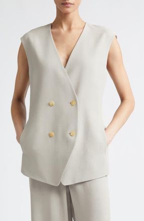 Lafayette 148 New York Grid Plaid Crepe Double Breasted Vest in Cement at Nordstrom, Size 12