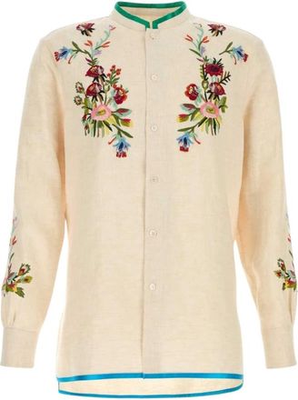 Valentino Garavani Camicia Collo Guru | Flow - Heren - Casual Overhemden - Beige - M - Linnen - Overhemden