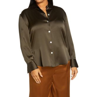 Vince Relaxed Button-Up Silk Blouse in Eden at Nordstrom, Size 3X-Large