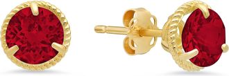 MAX + STONE 14k Yellow Gold Roped Halo Gemstone Round Stud Earrings for Women 6mm