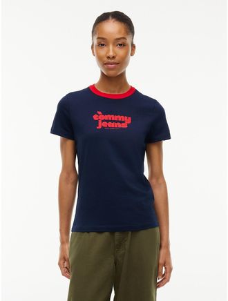 Tommy Hilfiger Womens Tommy Jeans Logo Graphic T-Shirt - Dark Blue - XL
