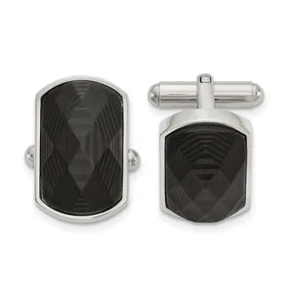 Diamond2Deal Stainless Steel Polished Solid Black Carbon Fiber Inlay Cufflinks