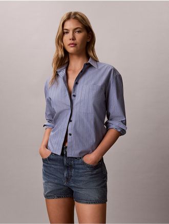 Calvin Klein Jeans Calvin Klein Womens Cotton Poplin Boxy Button-Down Shirt - Blue - XL