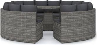 vidaXL Set De Sof&aacute;s De Jard&iacute;n 9 Piezas Y Cojines Rat&aacute;n Sint&eacute;tico Gris Vidaxl