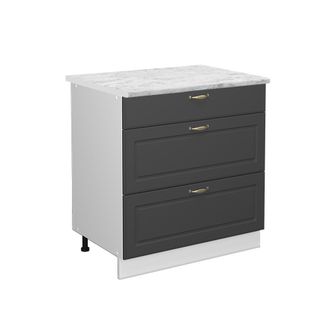 Vicco Mueble Bajo De Cocina Fame-line, Antracita-oro, 80 Cm Con 3 Cajones, Et M&aacute;rmol