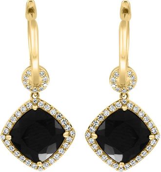 Effy 14K Yellow Gold Black Onyx Statement Diamond Huggie Earrings in 14K Gold at Nordstrom